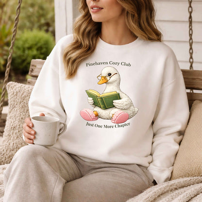 Pinehaven Cozy Club Goose Reading Crewneck, Just One More Chapter Crewneck Sweatshirt