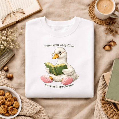 Pinehaven Cozy Club Goose Reading Crewneck, Just One More Chapter Crewneck Sweatshirt