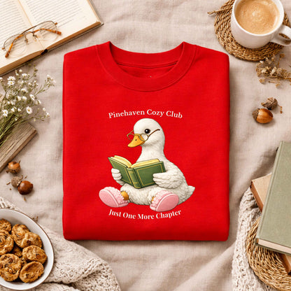 Pinehaven Cozy Club Goose Reading Crewneck, Just One More Chapter Crewneck Sweatshirt