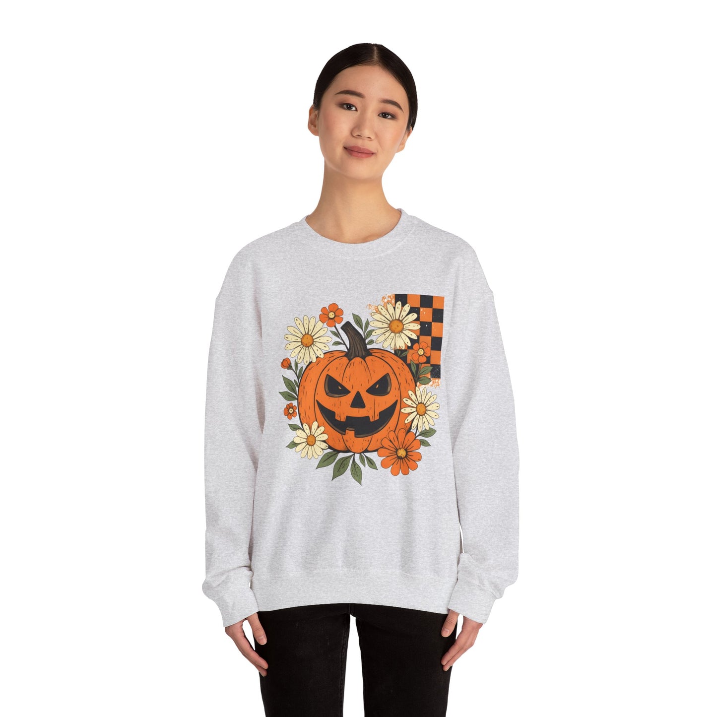 Smiling Jack O’Lantern Pumpkin Shirt | Cute Halloween Floral Sweatshirt