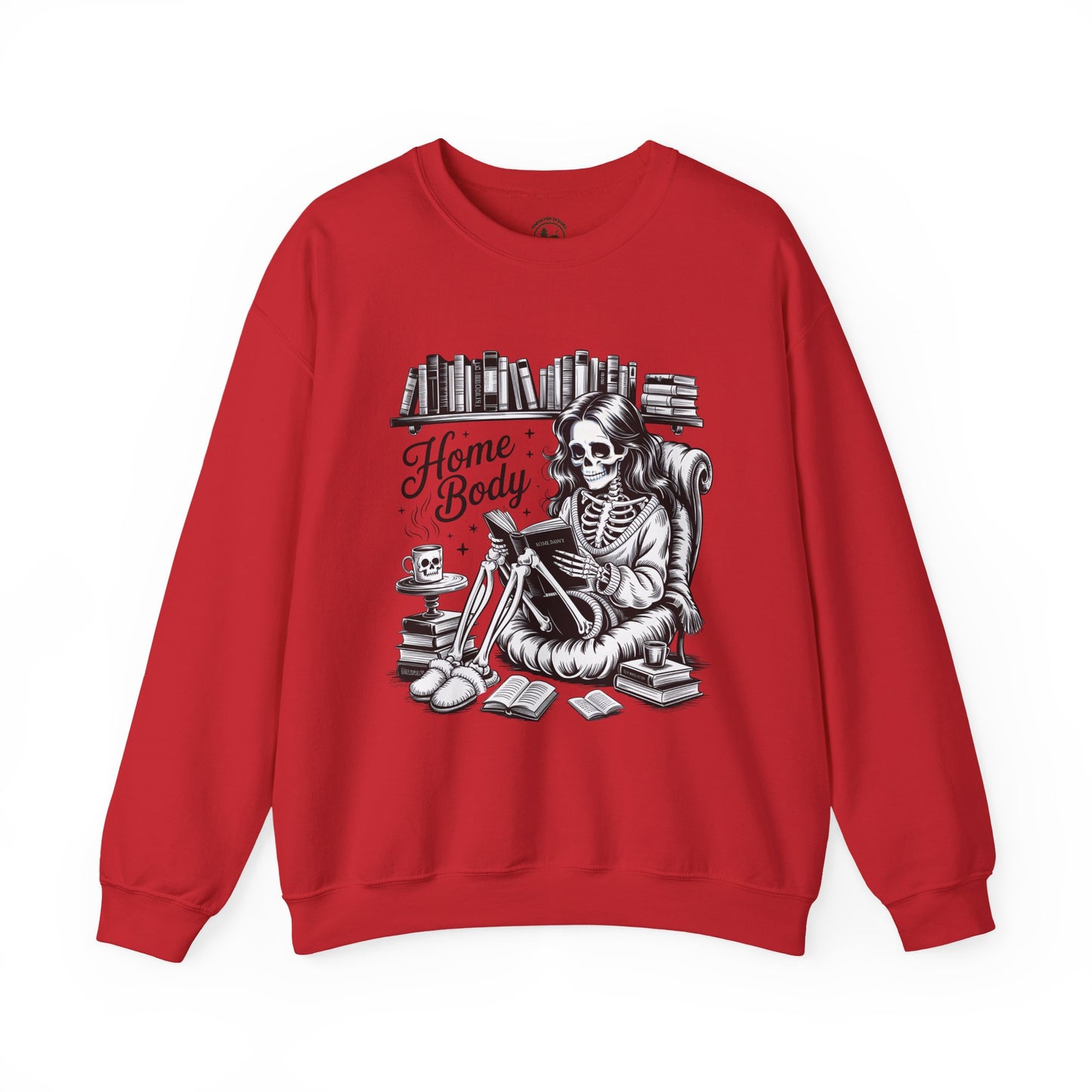 Home Body Crewneck Sweatshirt | Cozy Skeleton Reading Book Lover Unisex