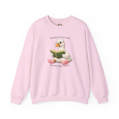 Pinehaven Cozy Club Goose Reading Crewneck, Just One More Chapter Crewneck Sweatshirt