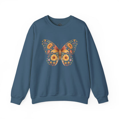 Boho Style Floral Butterfly Crewneck Sweatshirt