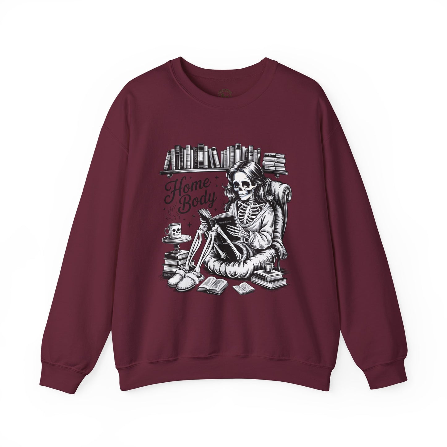 Home Body Crewneck Sweatshirt | Cozy Skeleton Reading Book Lover Unisex