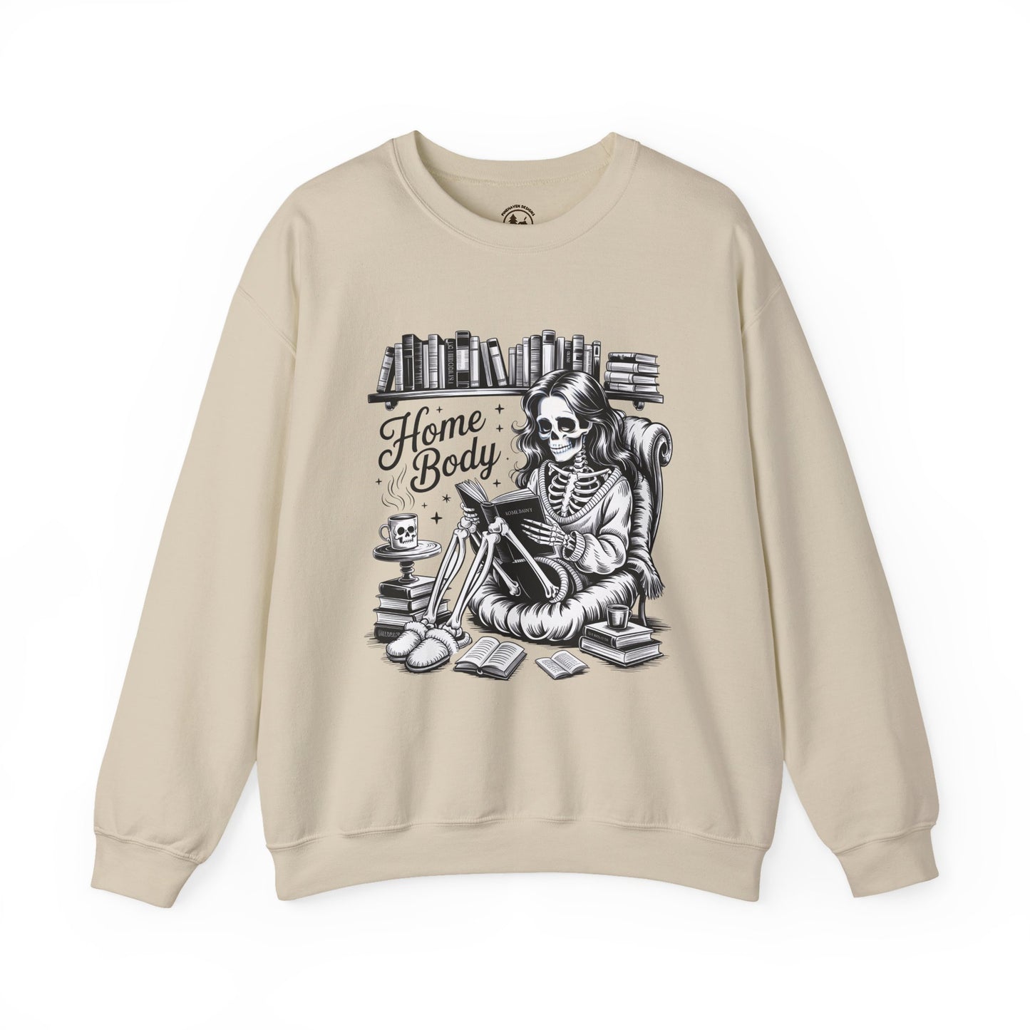 Home Body Crewneck Sweatshirt | Cozy Skeleton Reading Book Lover Unisex