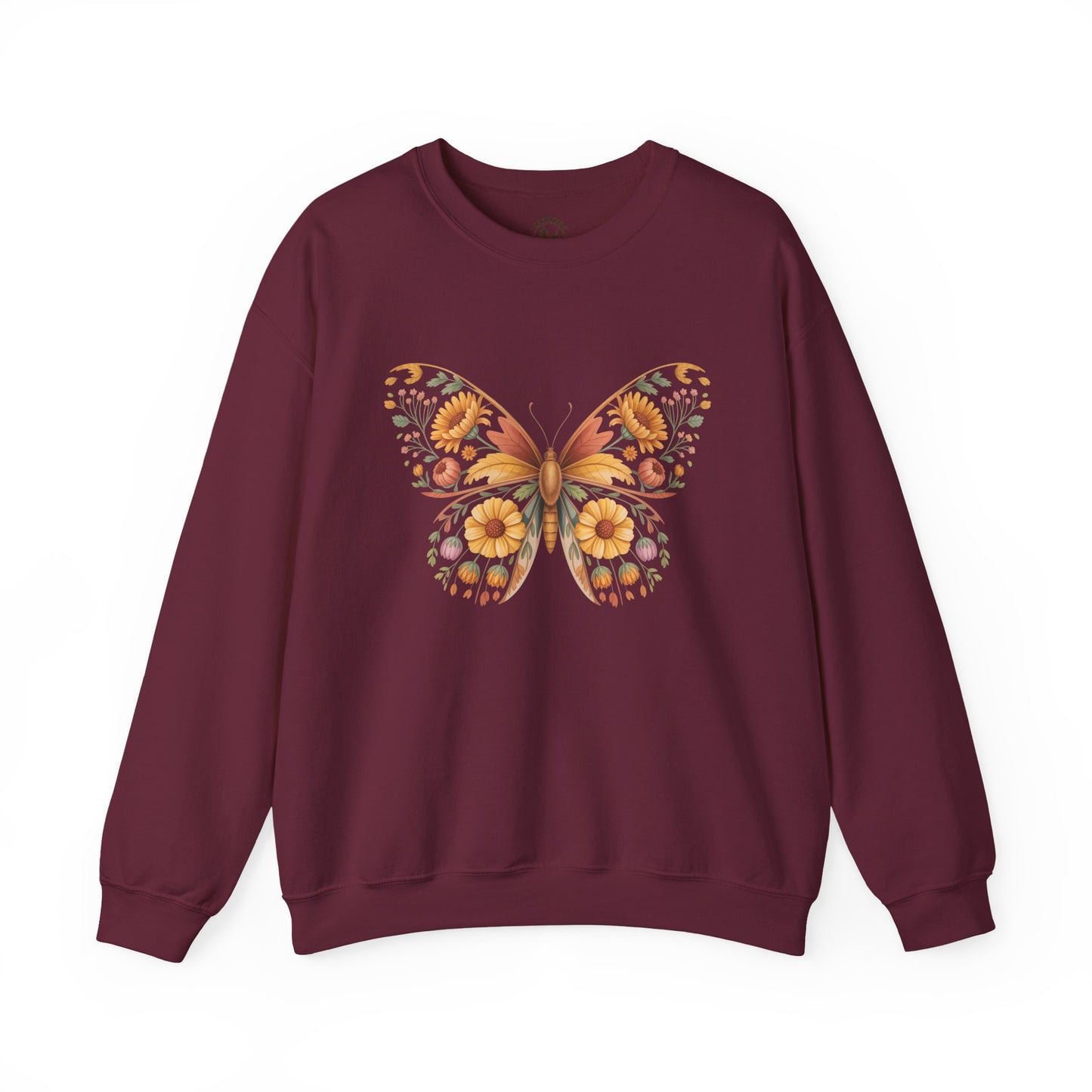 Floral Butterfly Crewneck Sweatshirt | Boho Botanical Nature-Inspired Unisex