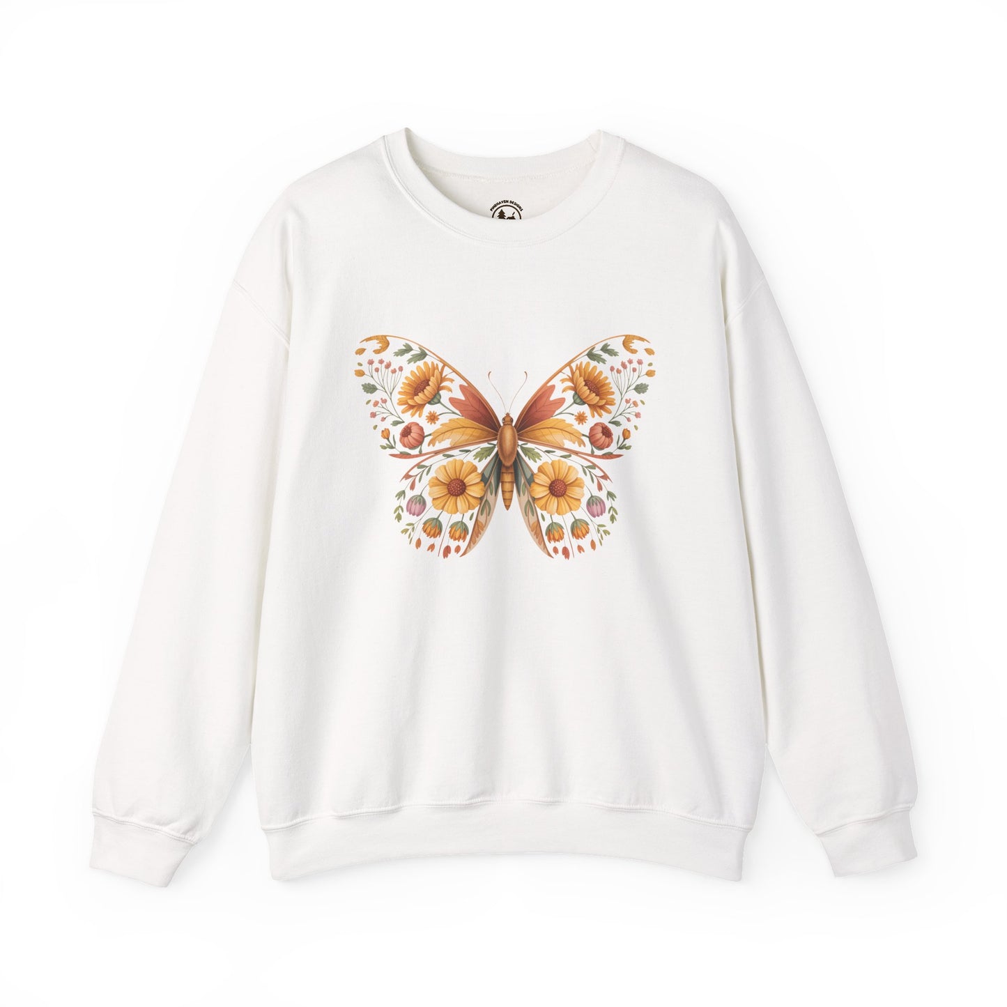 Floral Butterfly Crewneck Sweatshirt | Boho Botanical Nature-Inspired Unisex