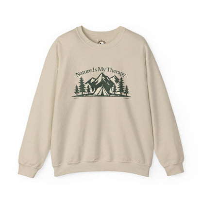 Nature Is My Therapy Crewneck Sweatshirt, Vintage Mountain Camping Graphic Sweatshirt, Nature Lover Hiking Pullover, Outdoor Adventure Unisex Crewneck
