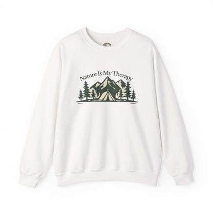 Nature Is My Therapy Crewneck Sweatshirt, Vintage Mountain Camping Graphic Sweatshirt, Nature Lover Hiking Pullover, Outdoor Adventure Unisex Crewneck