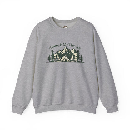Nature Is My Therapy Crewneck Sweatshirt, Vintage Mountain Camping Graphic Sweatshirt, Nature Lover Hiking Pullover, Outdoor Adventure Unisex Crewneck